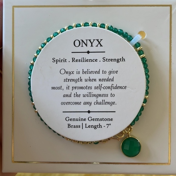 Brand New Onyx Genuine Gemstone Green Brass Bracelet Spirit Resilience Strength - Picture 12 of 12
